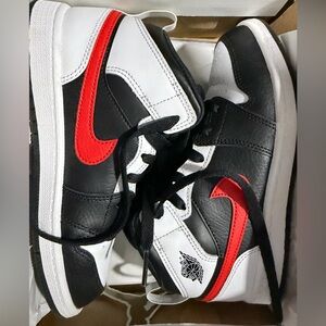 Jordan Mid Black, White, and Red Sneakers